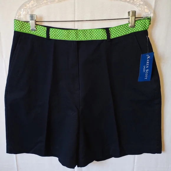 NWT Karen Scott Sport Chino Golf Tennis Shorts Women's 14 Navy Blue Flat Front - Picture 1 of 6
